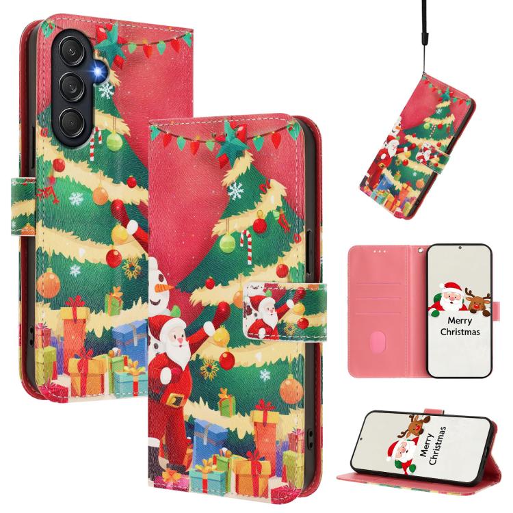 Christmas Series Buckle Leather Phone Case with Hand Strap, For Samsung Galaxy A16 5G / 4G, For Samsung Galaxy A05s / F14 4G, For Samsung Galaxy M35 5G, For Samsung Galaxy M55 5G / C55 5G
