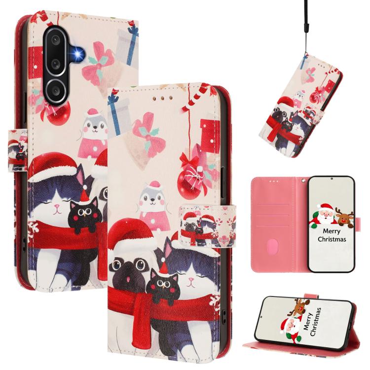 Christmas Series Buckle Leather Phone Case with Hand Strap, For Samsung Galaxy M36 5G, For Samsung Galaxy A17 / A26 5G, For Samsung Galaxy M56 5G, For Samsung Galaxy F16 5G / M16 5G