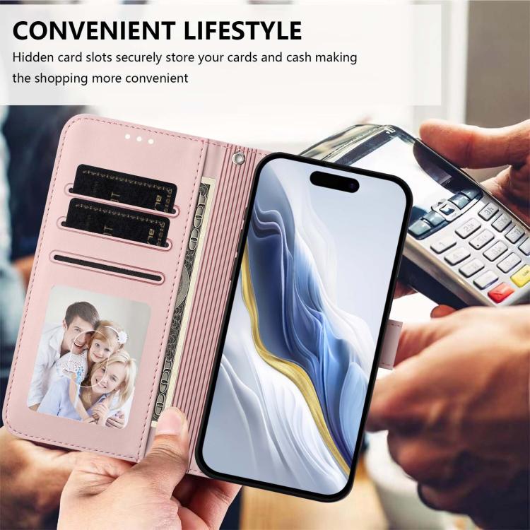 Embossed Heart Cat Leather Phone Case with Hand Strap, For iPhone 16, For iPhone 15 Pro Max