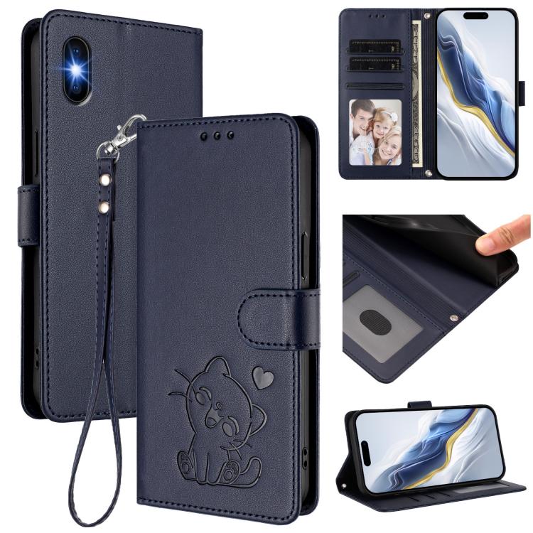 Embossed Heart Cat Leather Phone Case with Hand Strap, For iPhone 11 Pro, For iPhone X / XS