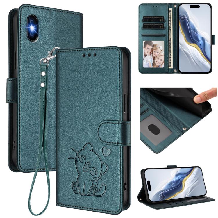 Embossed Heart Cat Leather Phone Case with Hand Strap, For iPhone XR, For iPhone XS Max