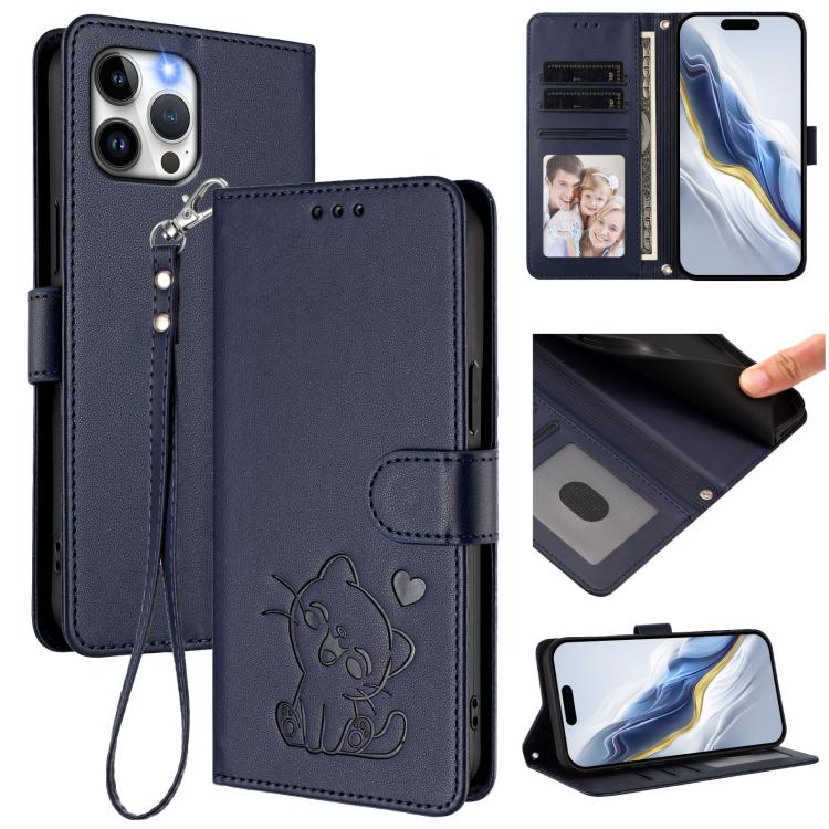 Embossed Heart Cat Leather Phone Case with Hand Strap, For iPhone 12 Pro Max, For iPhone 12 mini