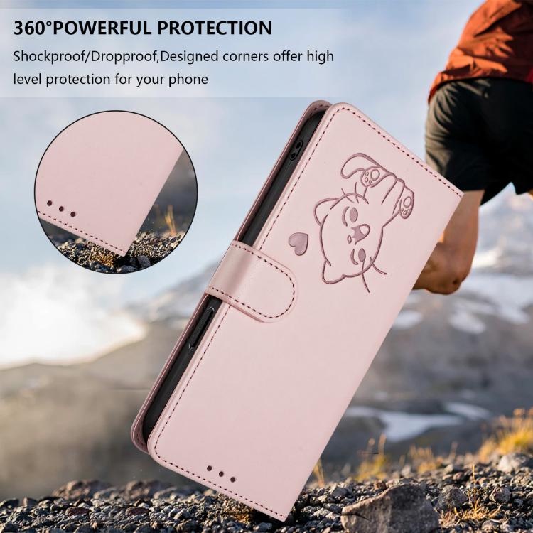 Embossed Heart Cat Leather Phone Case with Hand Strap, For iPhone 11 Pro, For iPhone X / XS