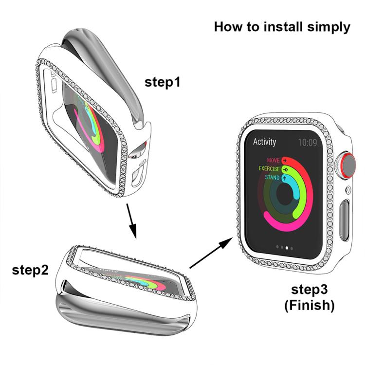 xDfind Single Row Diamond Tempered Glass Film Integrated PC Watch Case, For Apple Watch Series 11 46mm / 10 46mm, For Apple Watch Series 11 42mm / 10 42mm