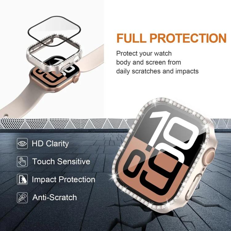 xDfind Single Row Diamond Tempered Glass Film Integrated PC Watch Case, For Apple Watch Series 3 / 2 / 1 42mm