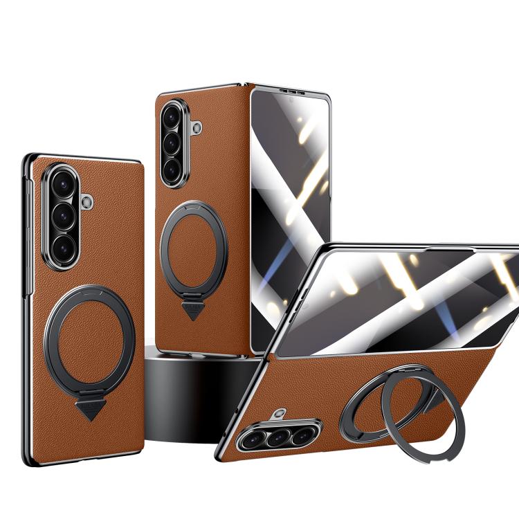 SULADA Genuine Leather Magnetic Case with 360° Stand & Built-In Screen Protector for Galaxy Z Fold8 Ultra / Z Fold7