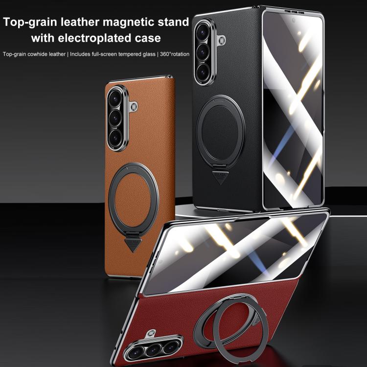 SULADA Genuine Leather Magnetic Case with 360° Stand & Built-In Screen Protector for Galaxy Z Fold8 Ultra / Z Fold7