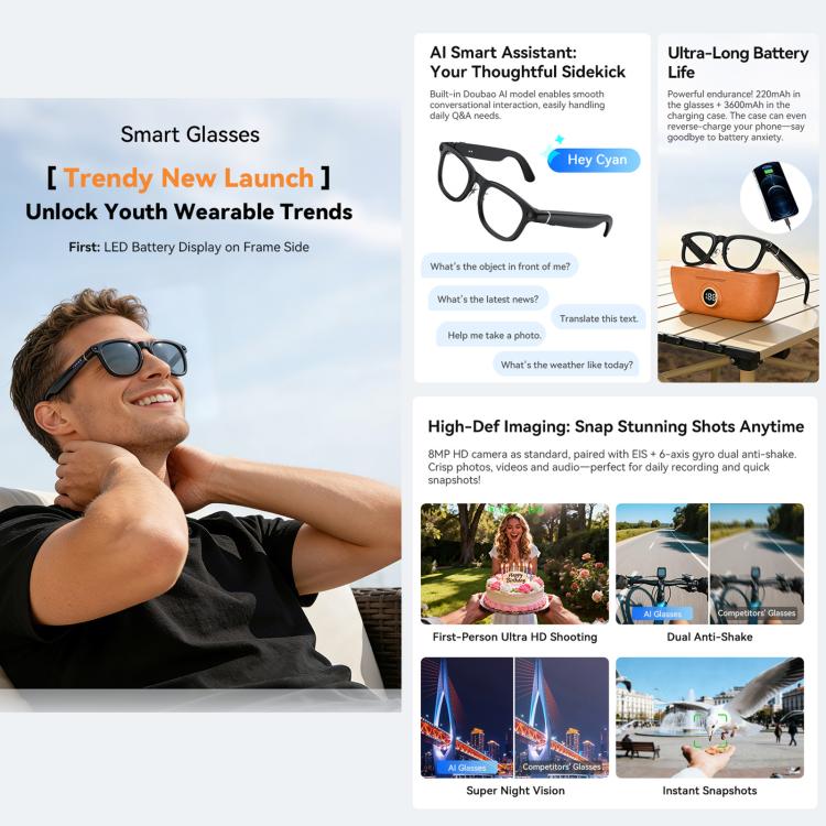 X01 Ultra Cycling Smart AI Glasses with 8MP Camera & Image Stabilization