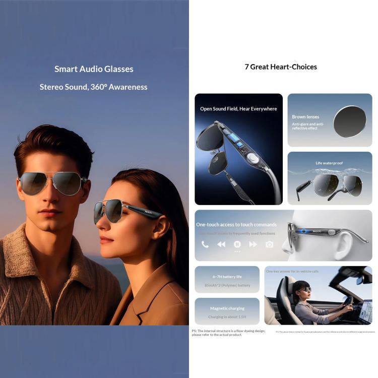 Yesido IO44 Smart Audio Glasses with Bluetooth 5.4 & Polarized Lenses