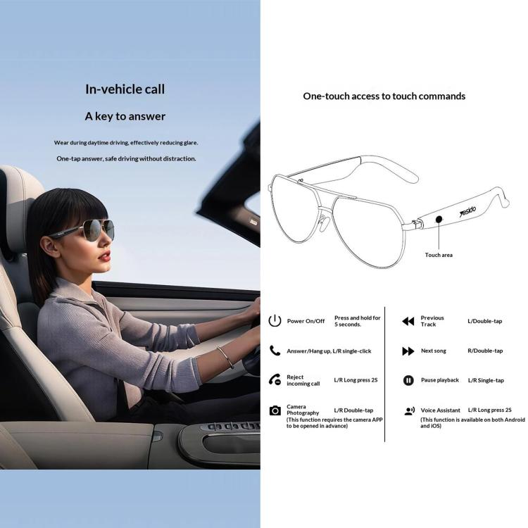 Yesido IO44 Smart Audio Glasses with Bluetooth 5.4 & Polarized Lenses
