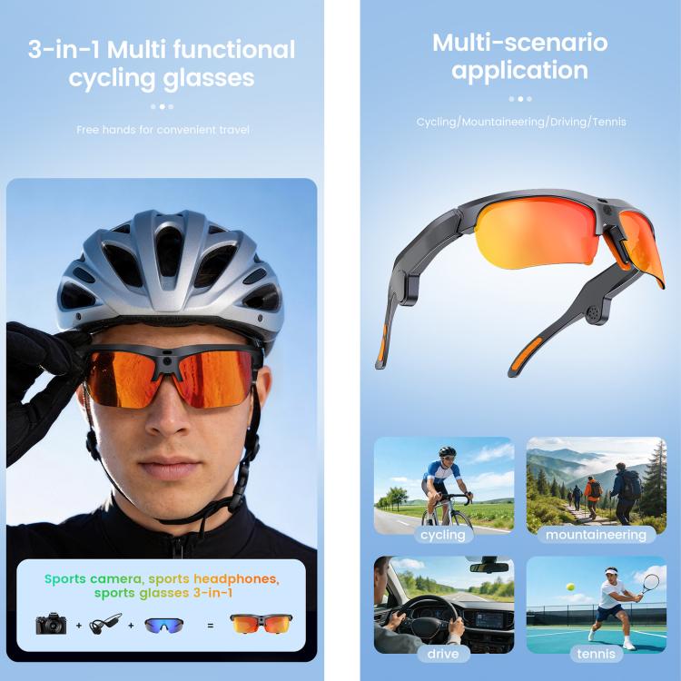 E08 13MP Smart AI Cycling Glasses with 1080P 30FPS Video & Calling