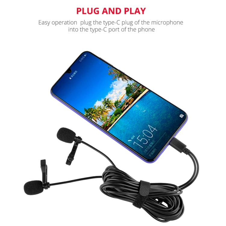 YELANGU MY3 Type-C Interface Live Broadcast Interview Mobile Phone Double Clip Lavalier Microphone, Length: 2.5m, MY3