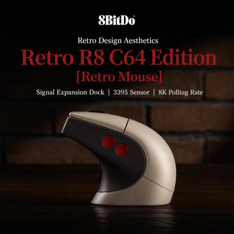8BitDo Retro R8-C64 Edition Wireless Mouse – PAW3395, Tri-Mode, 8K Polling, Charging Dock