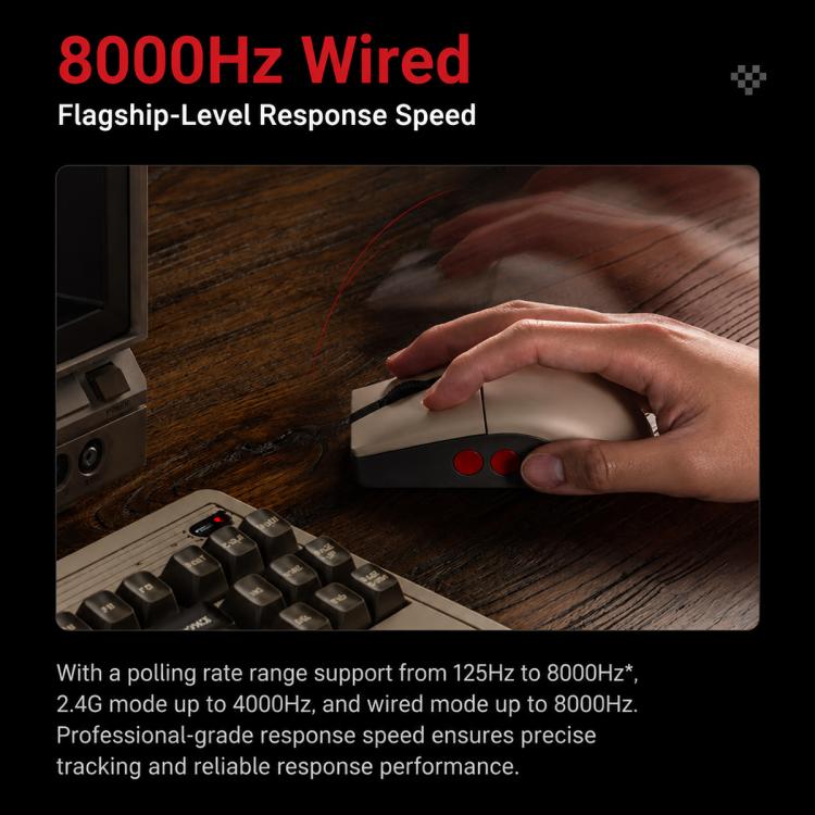 8BitDo Retro R8-C64 Edition Wireless Mouse – PAW3395, Tri-Mode, 8K Polling, Charging Dock