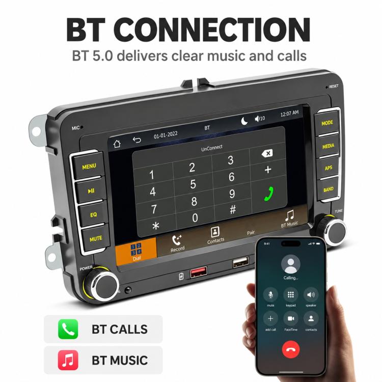 Car MP5 Player Phone Connectivity Bluetooth Reversing Camera for Volkswagen, F9071W 7 inch