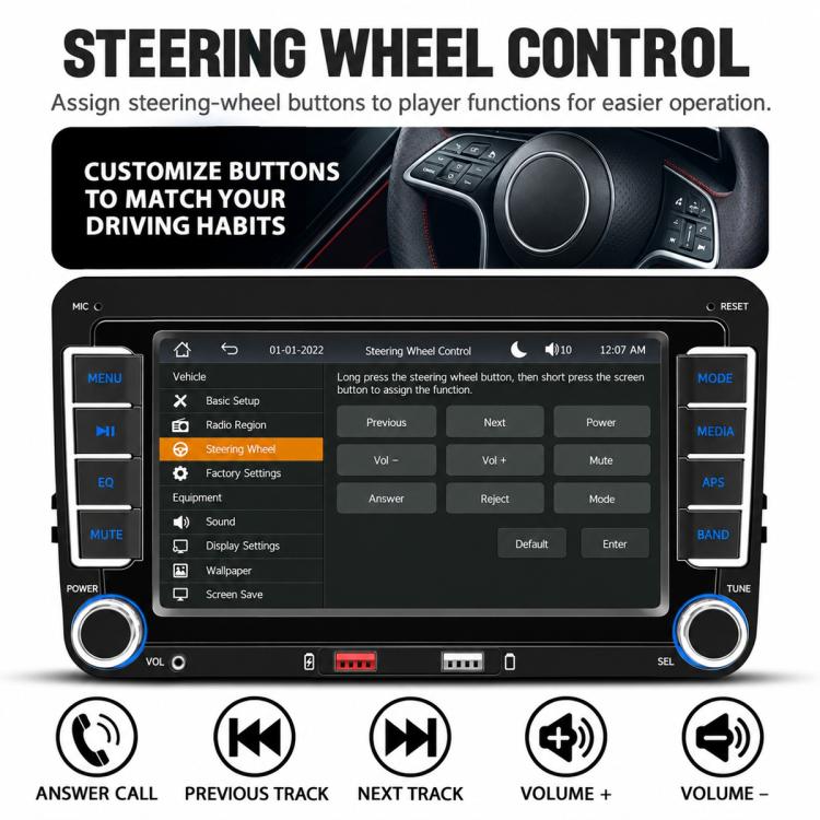 Car MP5 Player Phone Connectivity Bluetooth Reversing Camera for Volkswagen, F9071W 7 inch