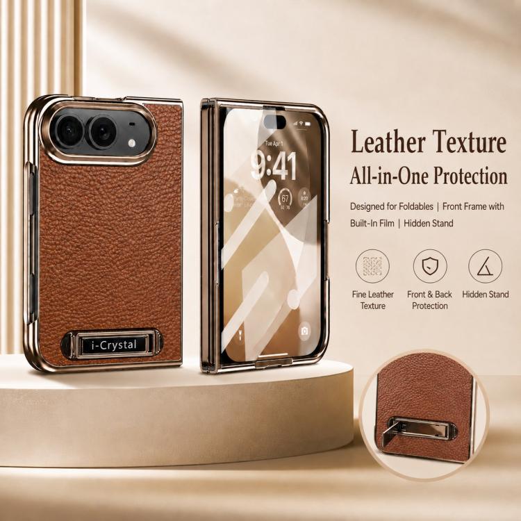 i.Crystal Electroplated Litchi Texture Hidden Kickstand Integrated Film Phone Case, For iPhone Duo