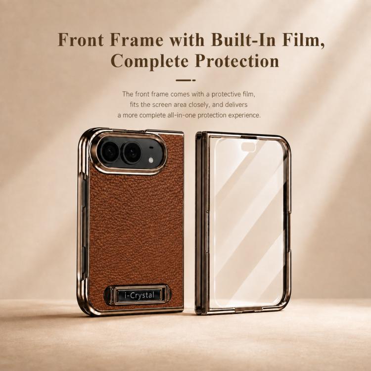 i.Crystal Electroplated Litchi Texture Hidden Kickstand Integrated Film Phone Case, For iPhone Duo