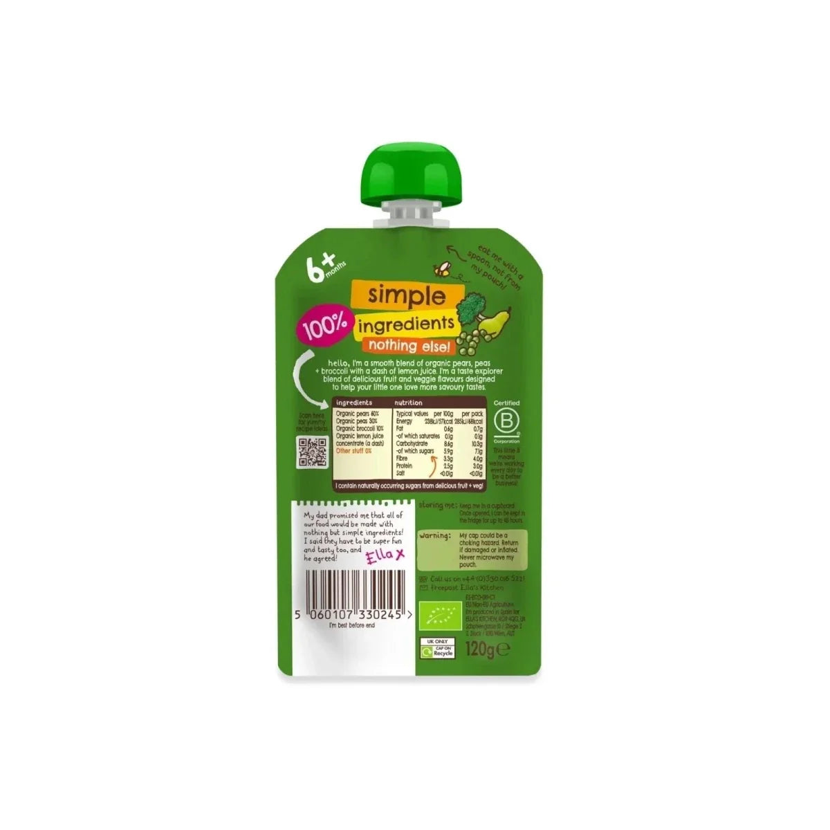 Ella's Kitchen Organic Broccoli Pears & Peas Pouch 6+ months 120g