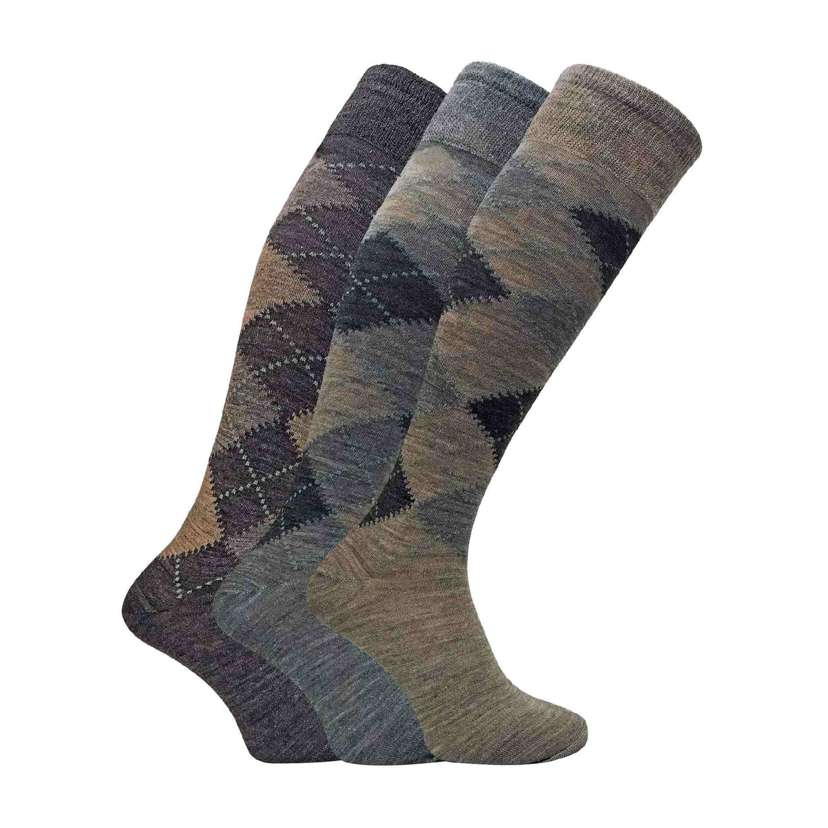 3 Pack Mens Extra Long Knee High Argyle Lambs Wool Socks