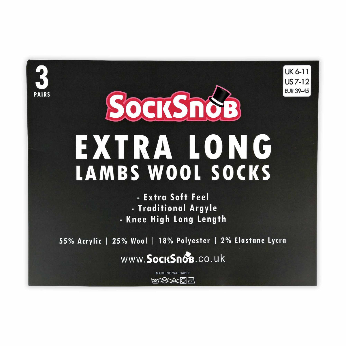 3 Pack Mens Extra Long Knee High Argyle Lambs Wool Socks