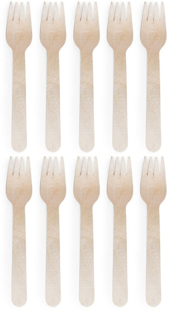 10 x D2E Cutlery Wooden Fork 6In 100Pk X 10