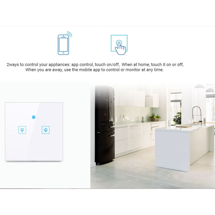 WS-EU-03 EWeLink APP & Touch Control 2A 3 Gangs Tempered Glass Panel Smart Wall Switch, AC 90V-250V, EU Plug, 3 Gangs