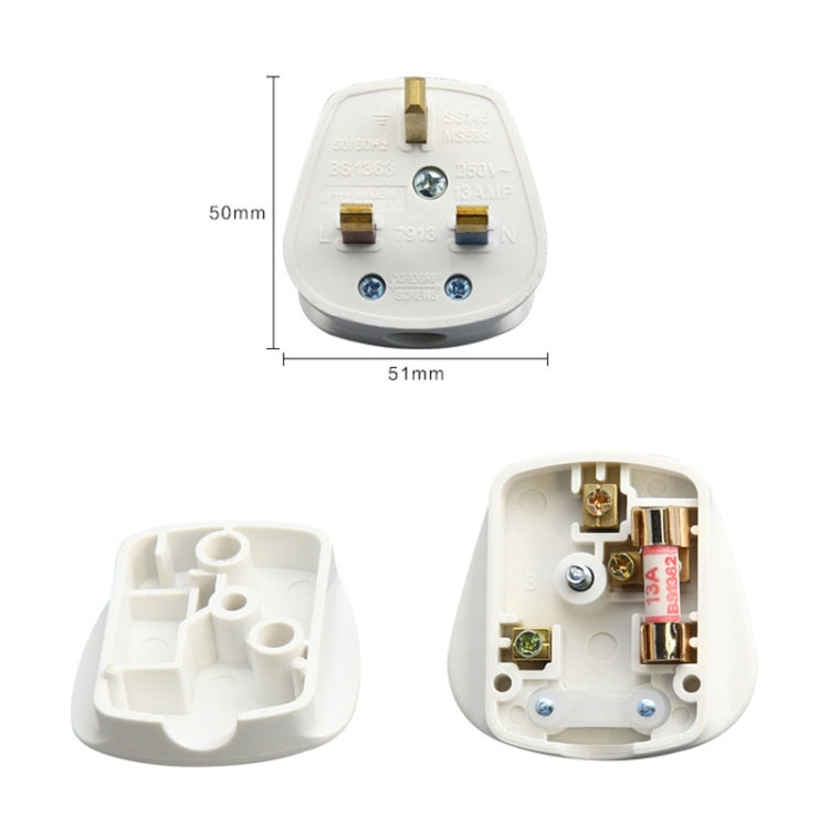 Three-pin 13A Power Wiring Plug With Fuse Tube, UK Plug