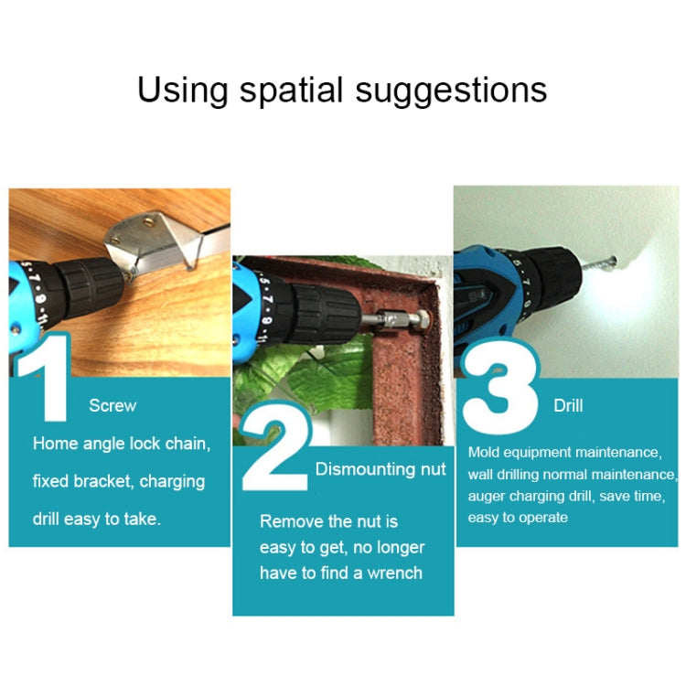 VOTO 12V Stepless Speed Regulation Rechargeable Hand Drill Set Electric Drill Power Tools with LED Light, AC 220V, US Plug, Random Color Delivery, 12V Single Speed Plastic Box Package