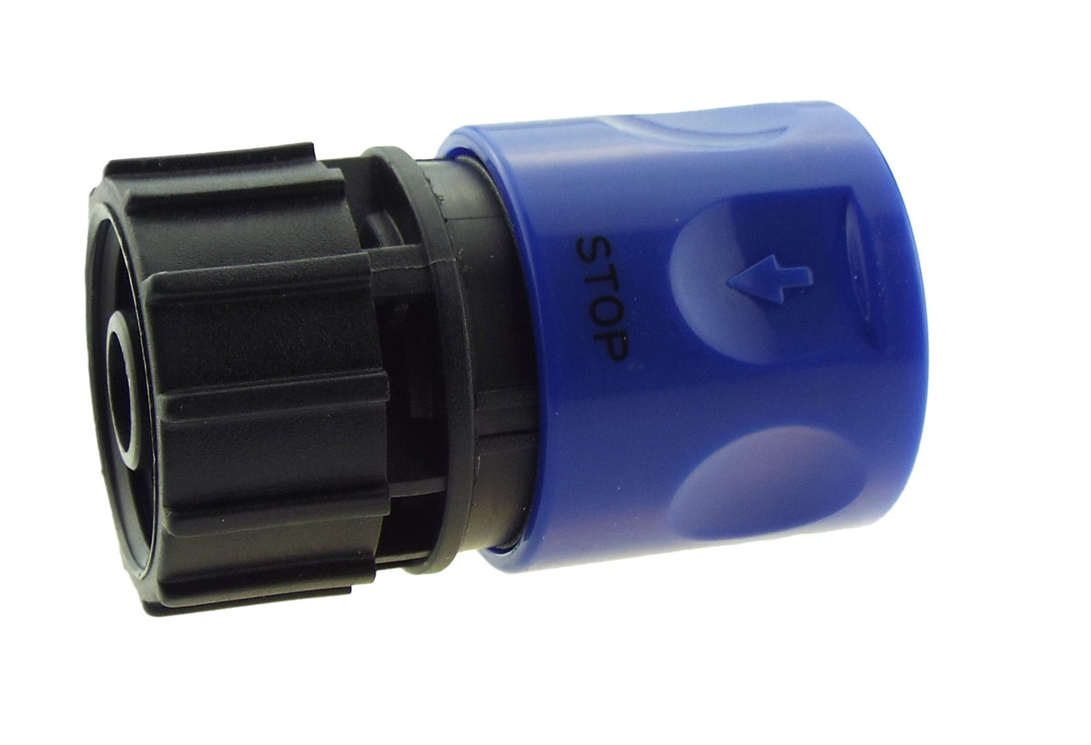 Hose Connector Blue with In-Line BSPM Valve and 16mm Barbed Straight