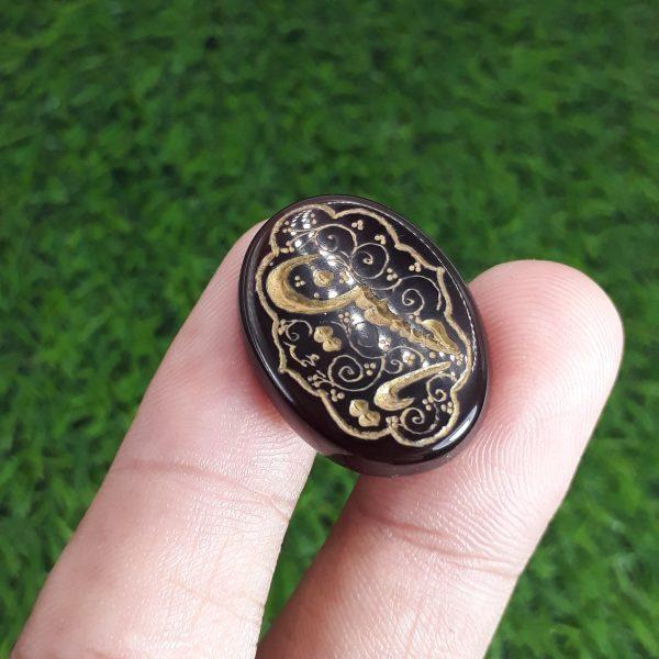 25ct Carnelian Carving - Engraved Aqeeq - Ya Hussain (A.S) Arabic Verses on Aqeeq - 26x20mm