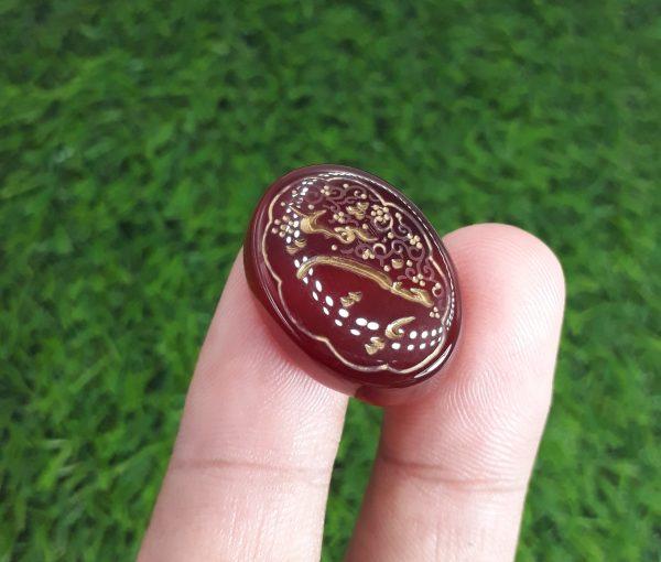 29ct Carnelian Carving - Engraved Aqeeq - Ya Hussain Shaheed Arabic Verses on Aqeeq - 26x19mm