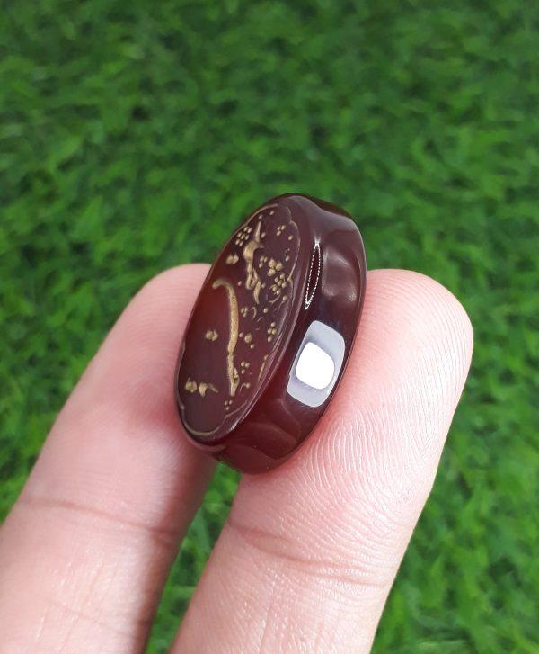29ct Carnelian Carving - Engraved Aqeeq - Ya Hussain Shaheed Arabic Verses on Aqeeq - 26x19mm