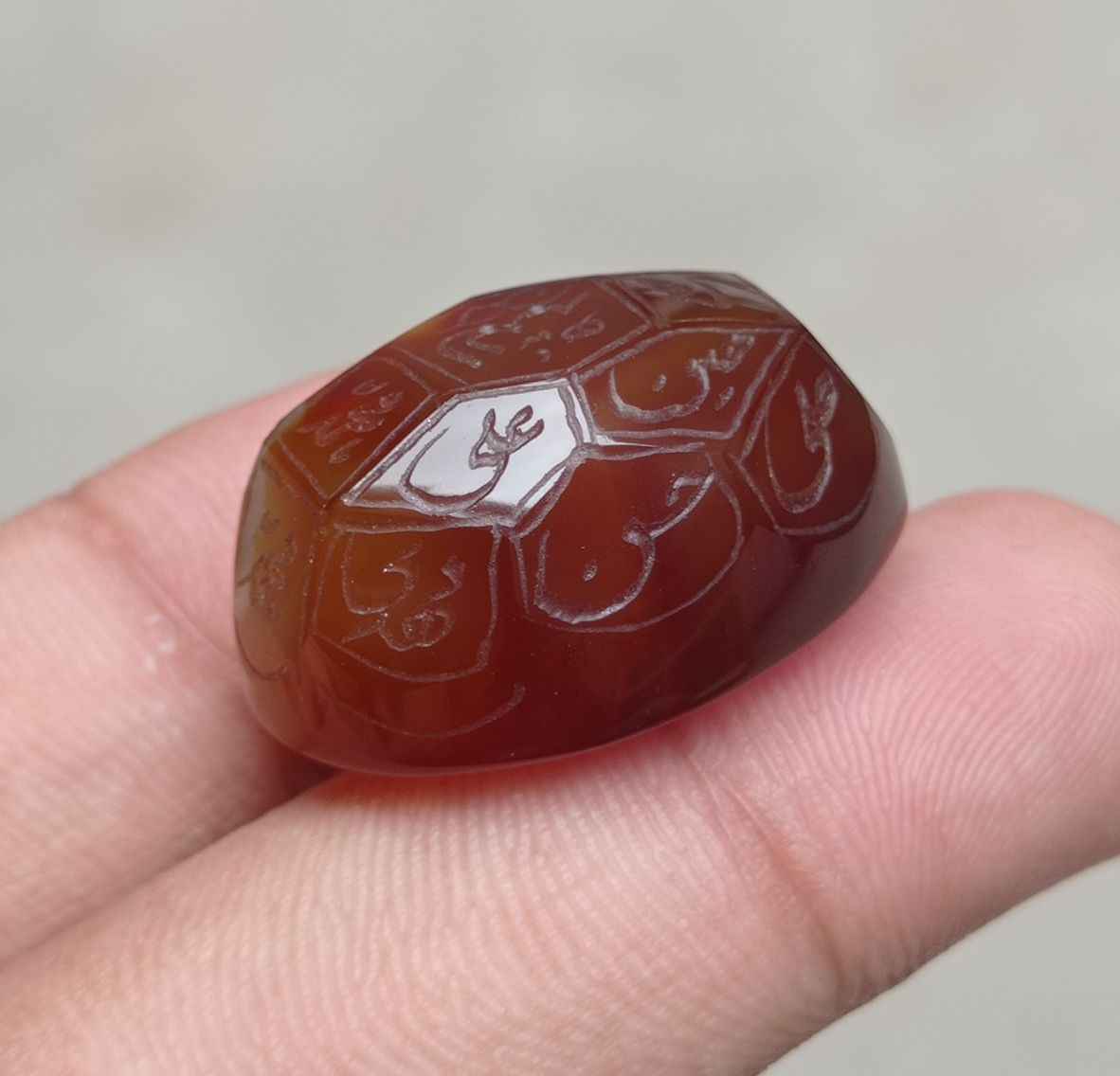 59.85ct Carnelian Carving - Engraved Aqeeq - 12 Imam Name - 29x21mm