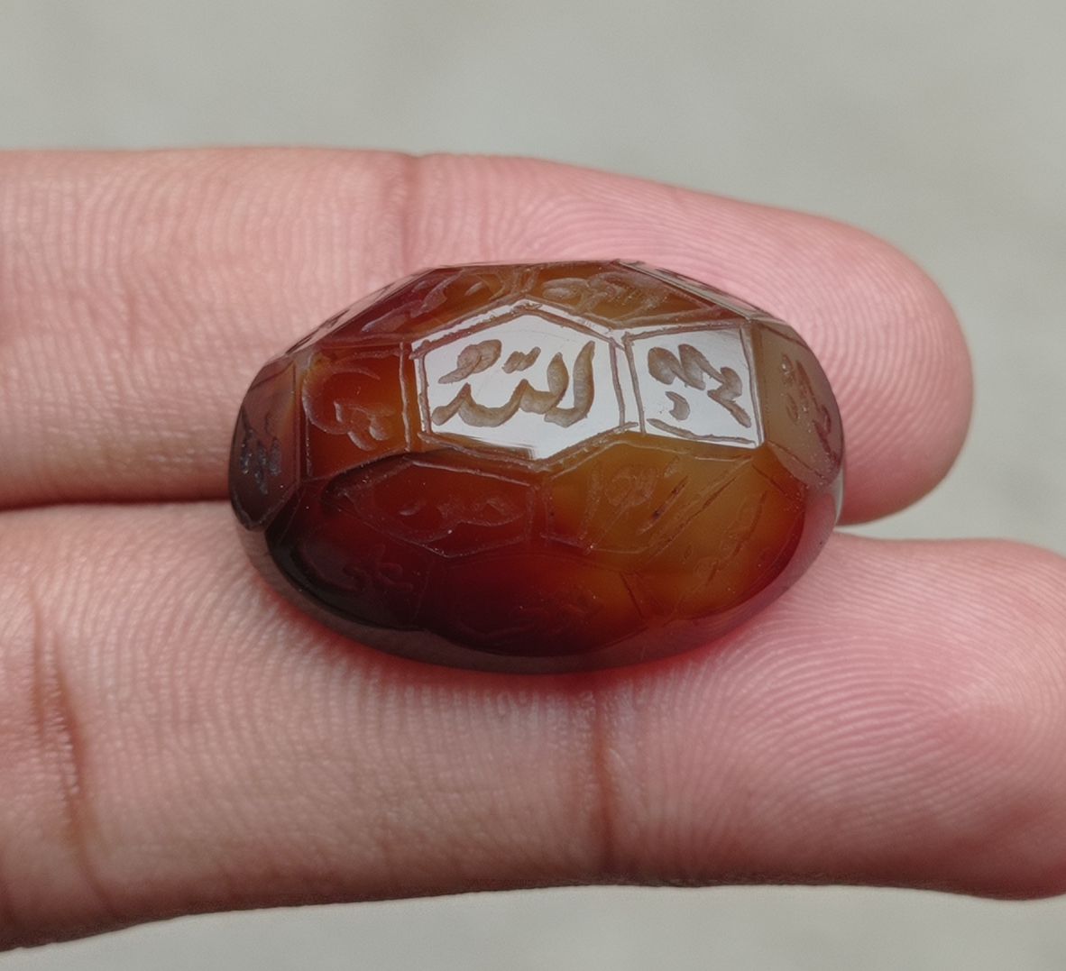 52.1ct Carnelian Carving - Engraved Aqeeq - 12 Imam Name - 29x19mm