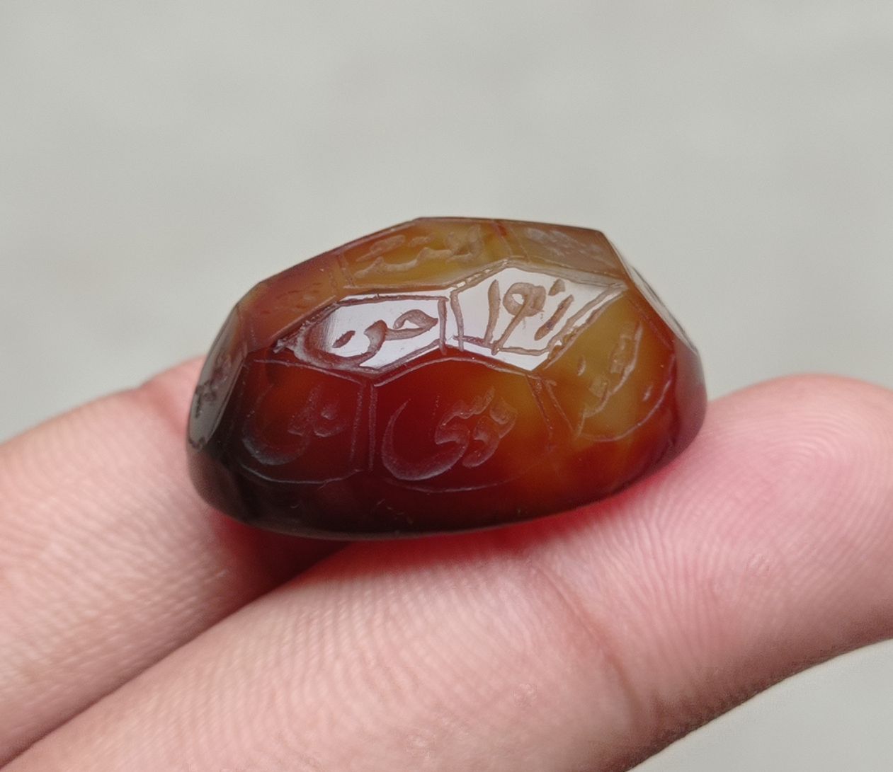 52.1ct Carnelian Carving - Engraved Aqeeq - 12 Imam Name - 29x19mm