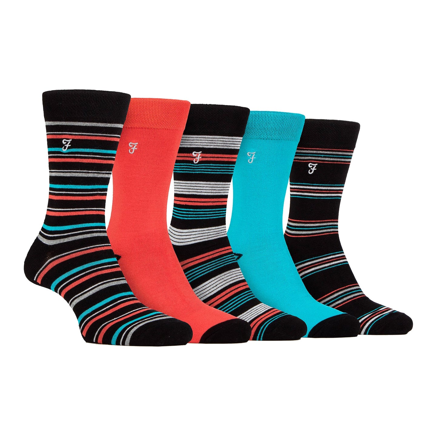 5 Pack Mens Bamboo Bright Striped Patterned Socks