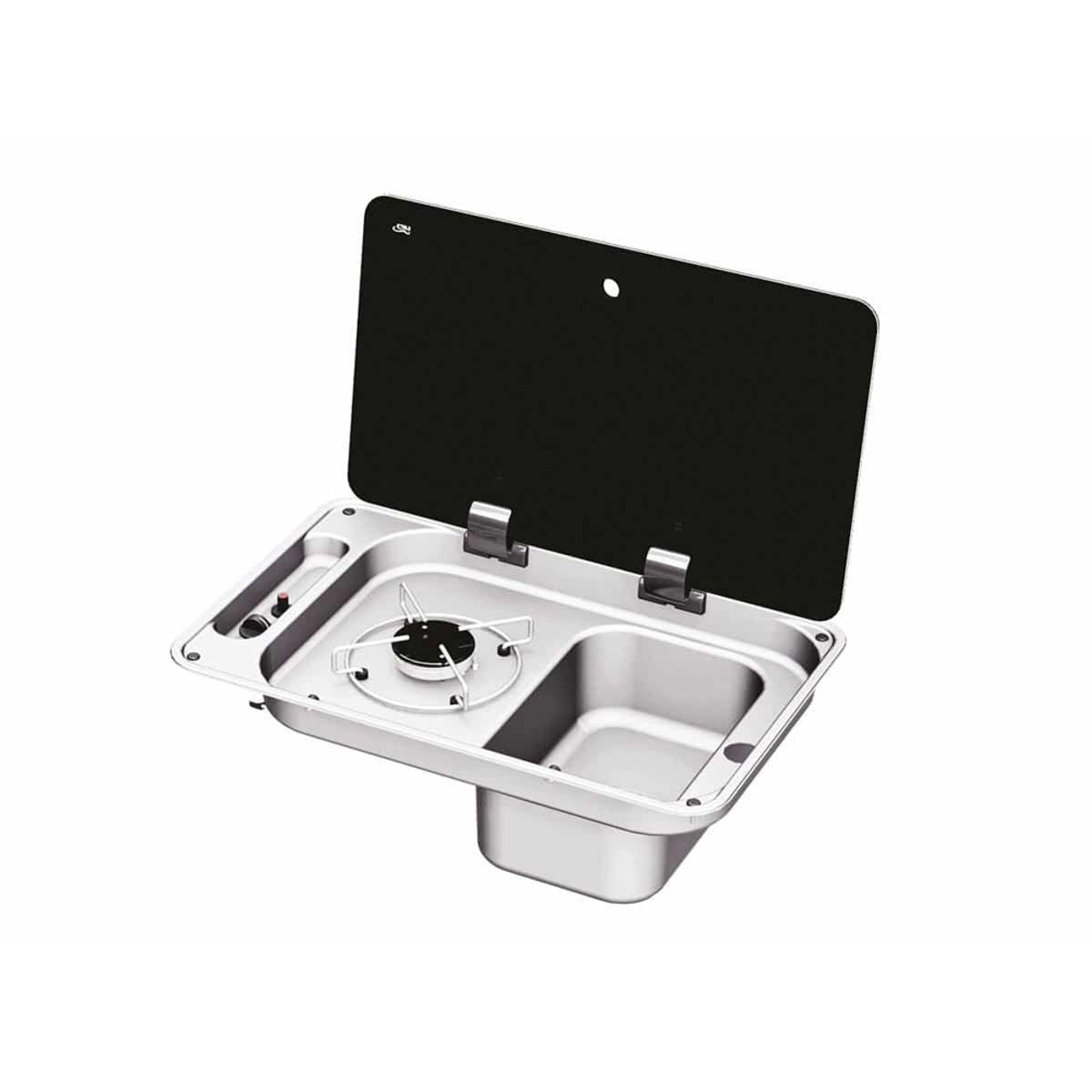 CAN 1 Right Hand Burner Sink Combi Unit c/w Glass Lid & Piezo Ign