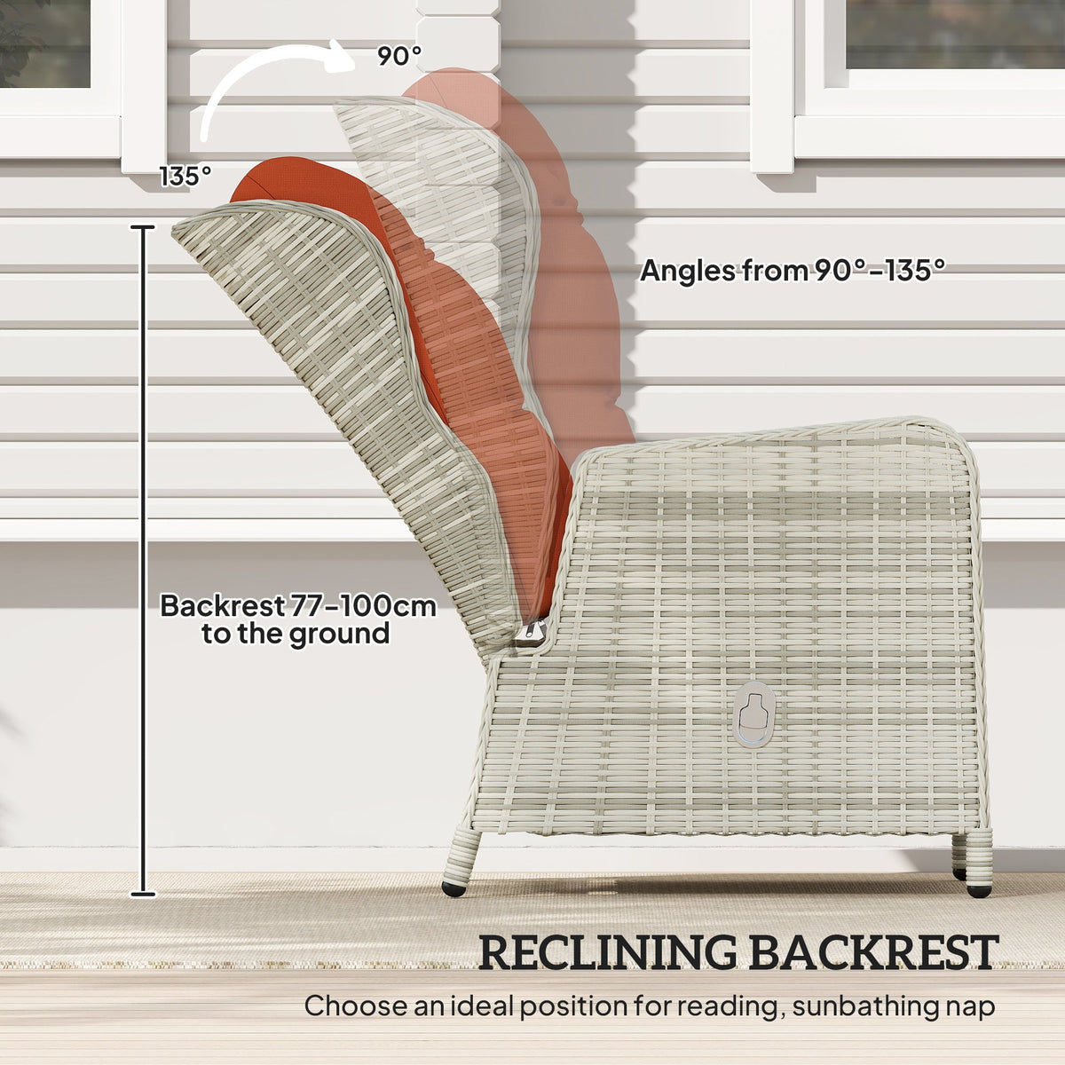 Outsunny Recliner Rattan Garden Furniture w/ Two-tier Table, Orange