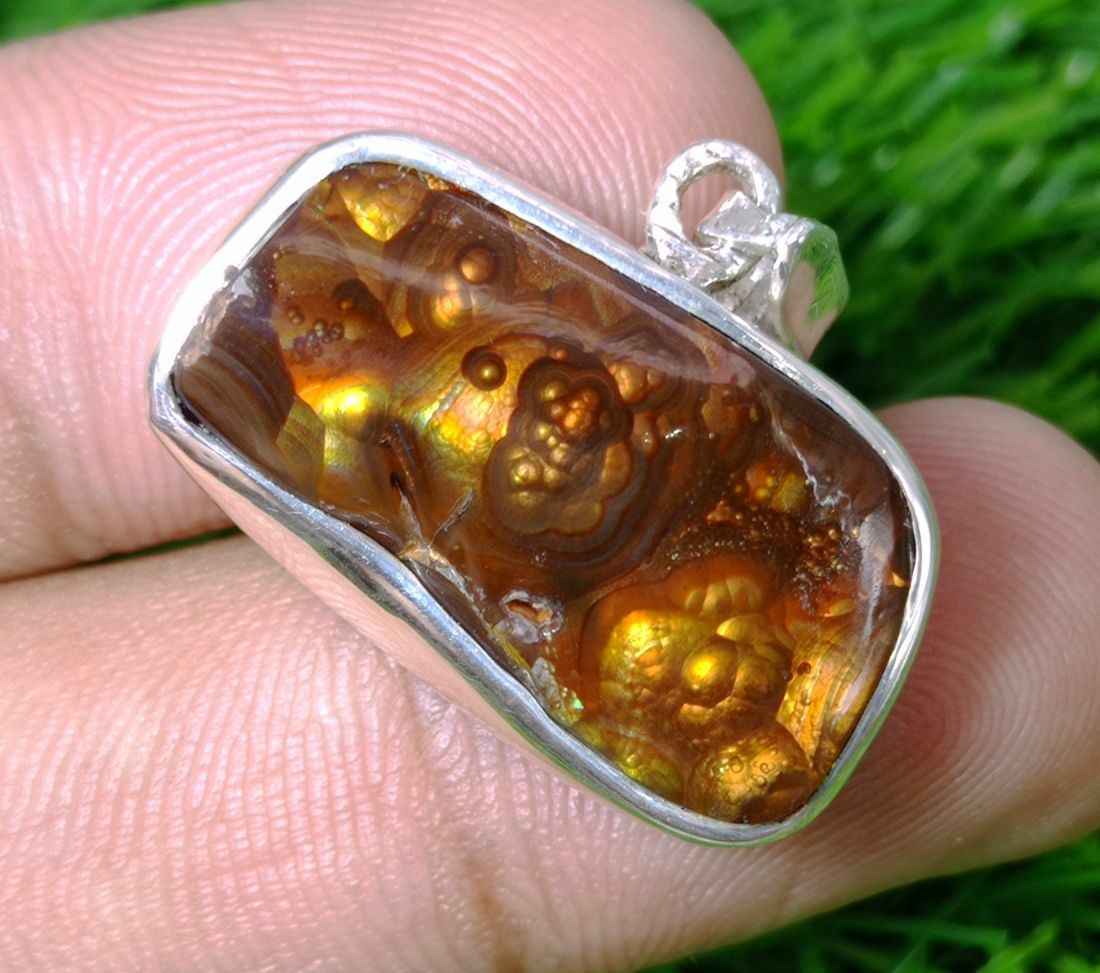 39.5ct Natural Fire Agate in Silver Pendent, Multi Color Fire Agate, Fire Agate AZ - Perfect gemstone Gift, Rare Gemstone than Diamonds, Dimensions 27x16x8mm