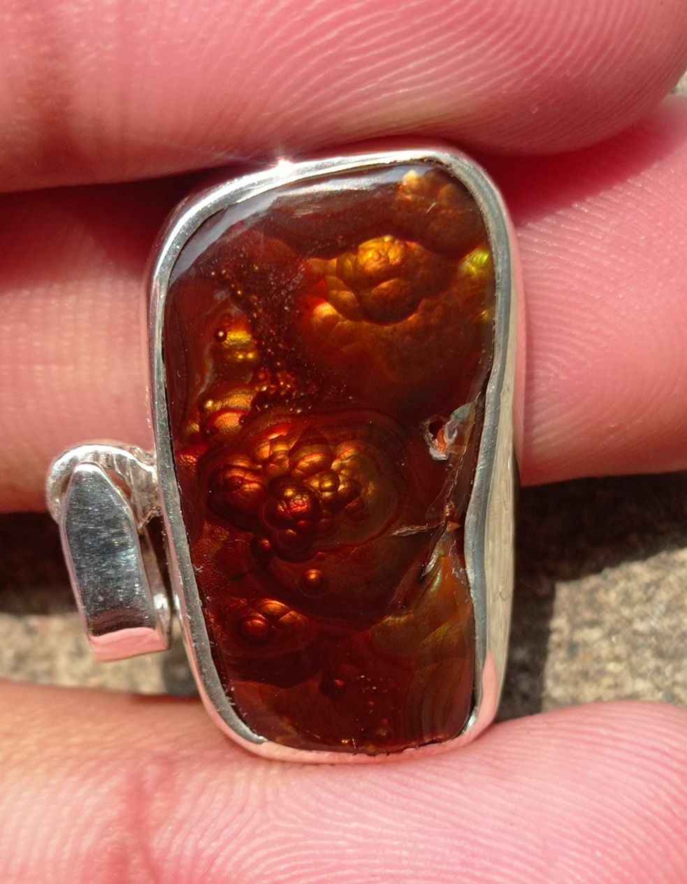 39.5ct Natural Fire Agate in Silver Pendent, Multi Color Fire Agate, Fire Agate AZ - Perfect gemstone Gift, Rare Gemstone than Diamonds, Dimensions 27x16x8mm