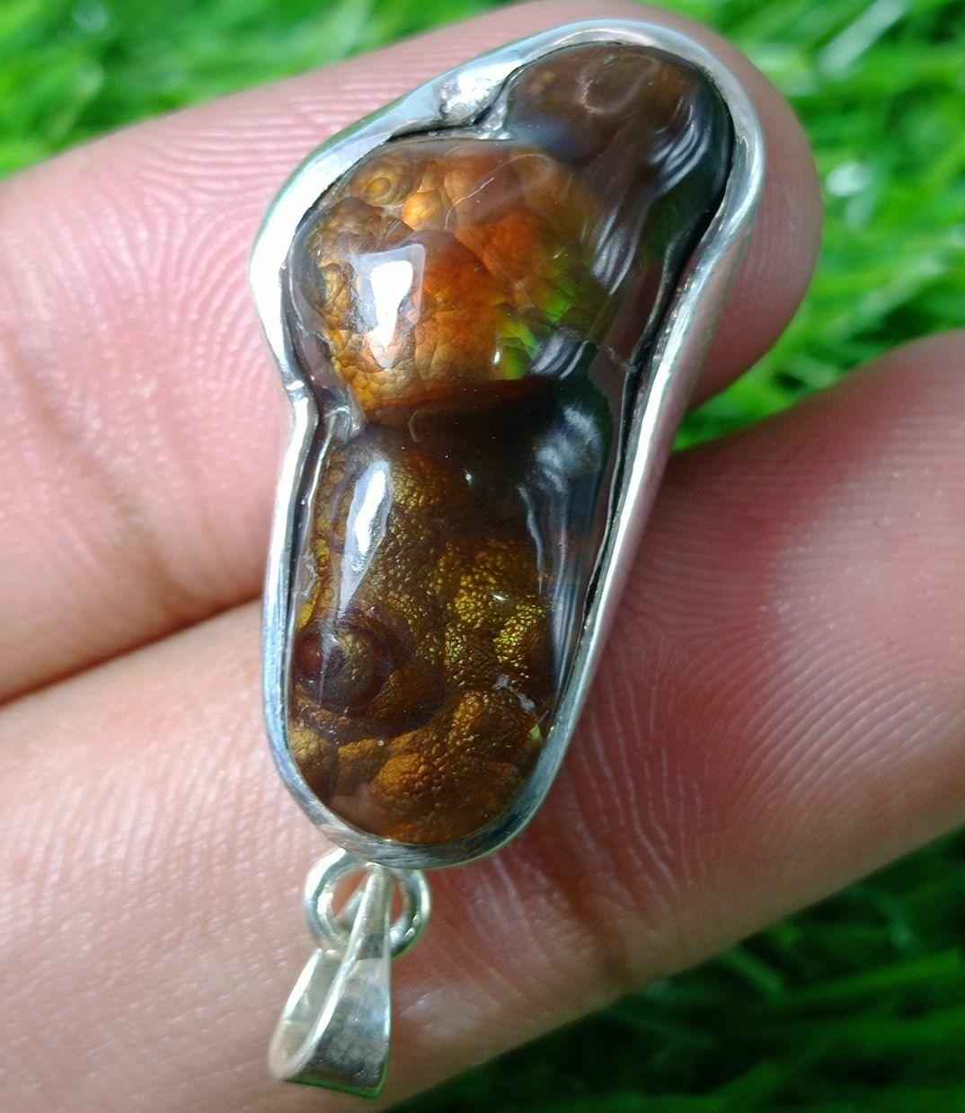 39.8ct Natural Fire Agate in Silver Pendent, Rare Fire Agate Pendant, Fire Agate AZ - Perfect gemstone Gift, Rare Gemstone than Diamonds, Dimensions  29x16x mm