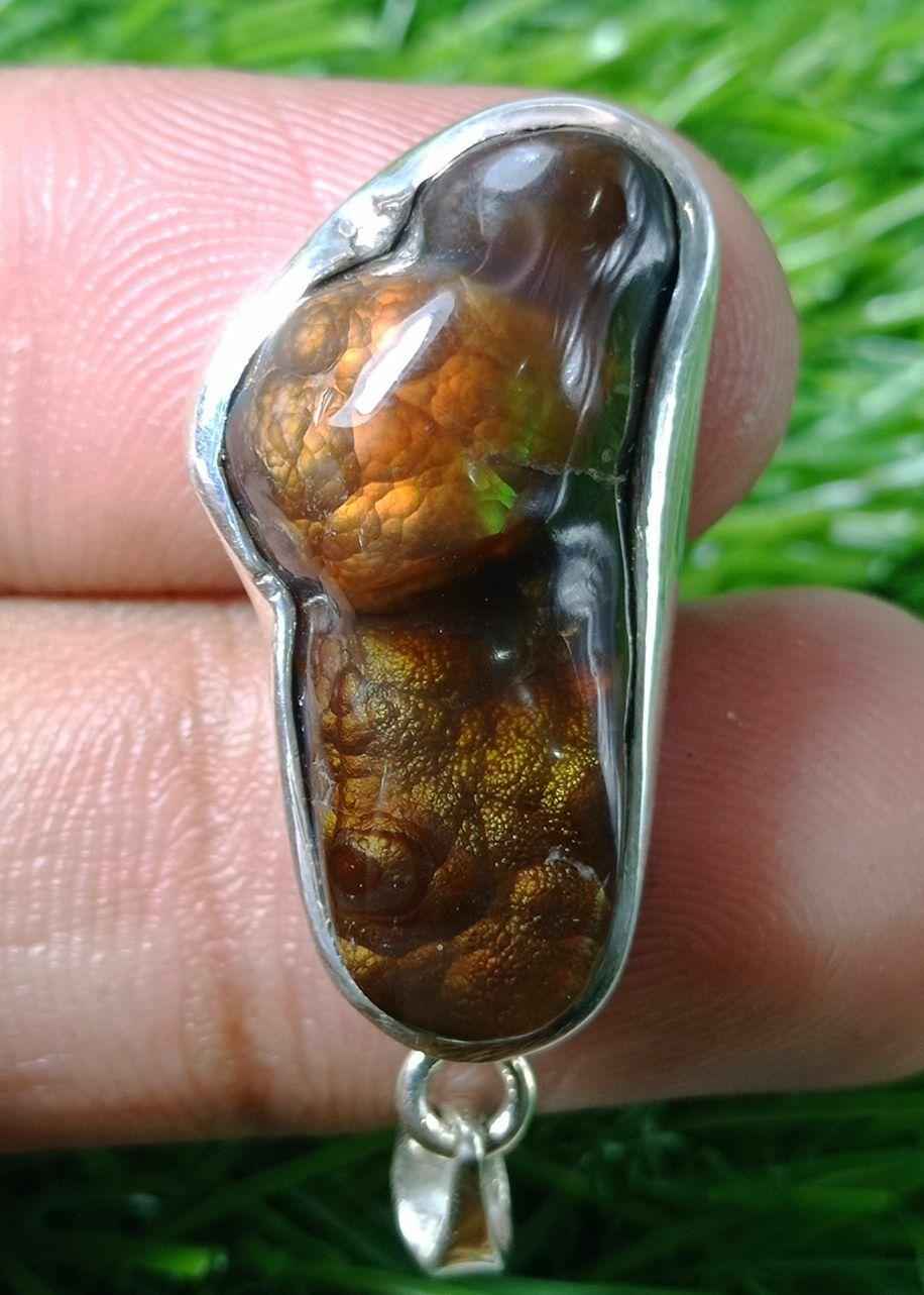 39.8ct Natural Fire Agate in Silver Pendent, Rare Fire Agate Pendant, Fire Agate AZ - Perfect gemstone Gift, Rare Gemstone than Diamonds, Dimensions  29x16x mm