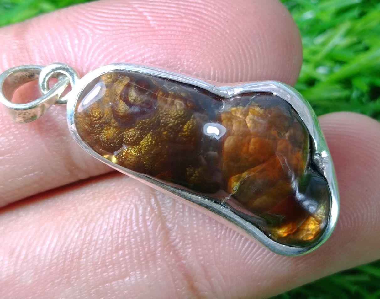 39.8ct Natural Fire Agate in Silver Pendent, Rare Fire Agate Pendant, Fire Agate AZ - Perfect gemstone Gift, Rare Gemstone than Diamonds, Dimensions  29x16x mm