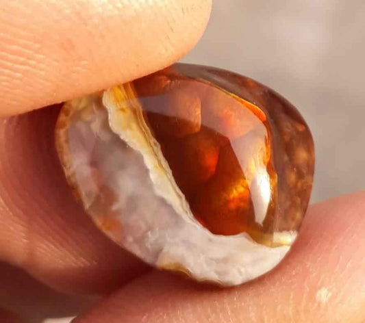 10.3ct Natural Fire Agate cabochon, Rare Fire Agate, Polished Fire Agate, Aatshi Aqeeq - Dimensions 14x11mm
