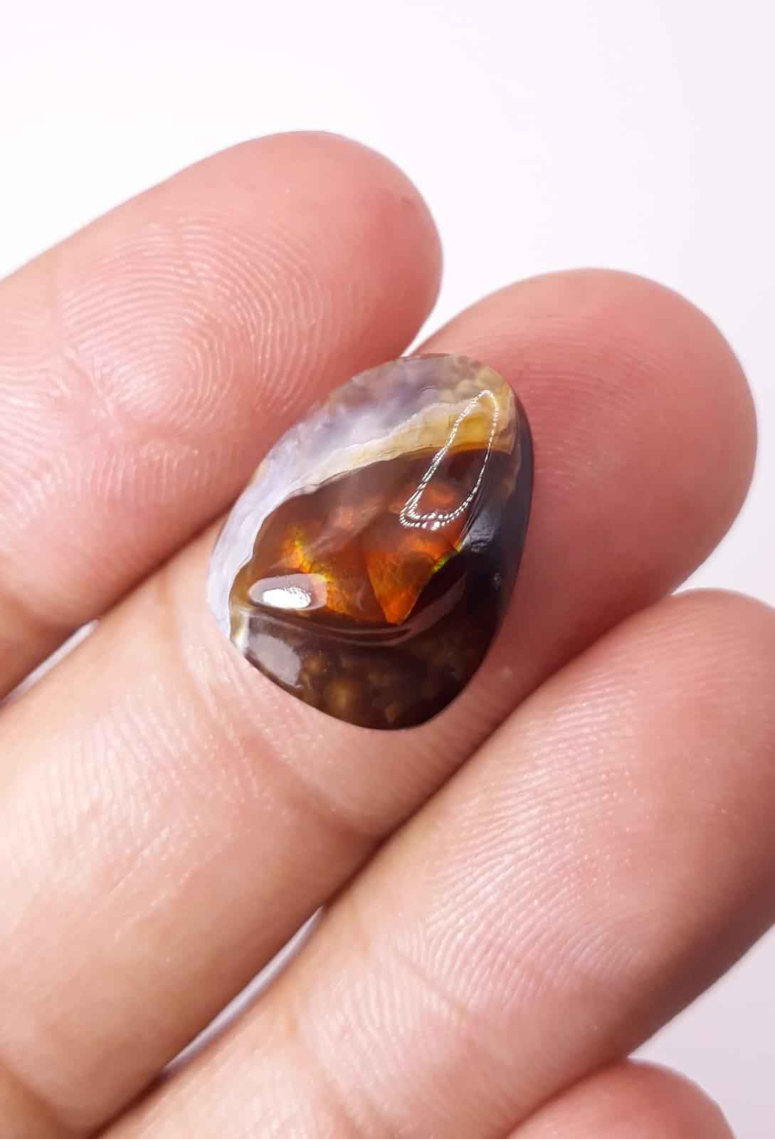 10.3ct Natural Fire Agate cabochon, Rare Fire Agate, Polished Fire Agate, Aatshi Aqeeq - Dimensions 14x11mm