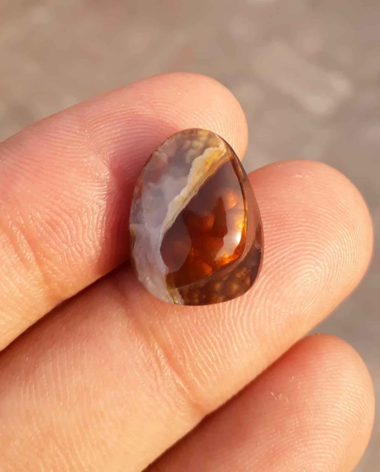 10.3ct Natural Fire Agate cabochon, Rare Fire Agate, Polished Fire Agate, Aatshi Aqeeq - Dimensions 14x11mm