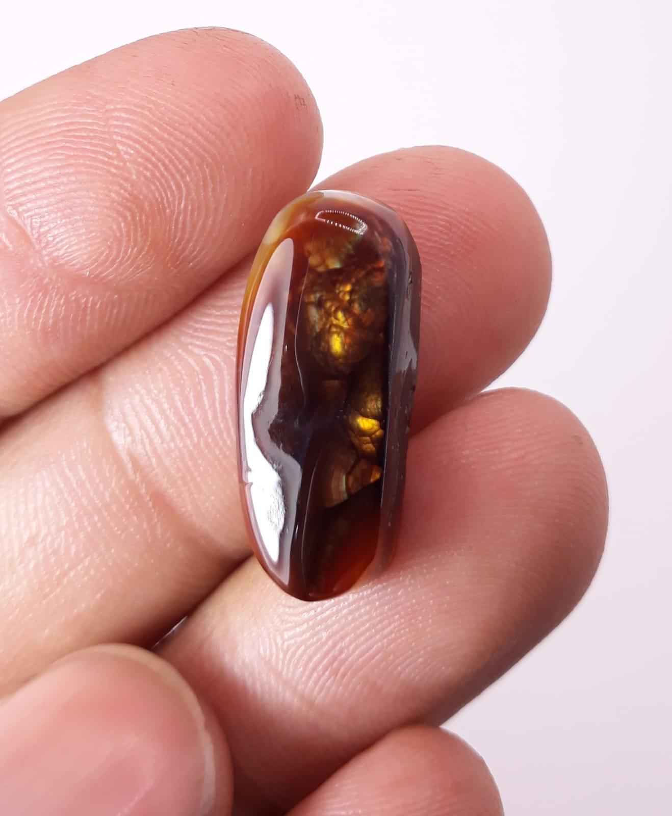 13.3ct Fire Agate cabochon - Brown Fire Agate, Aatshi Aqeeq, Perfect Gift For All, Dimensions 20x8mm