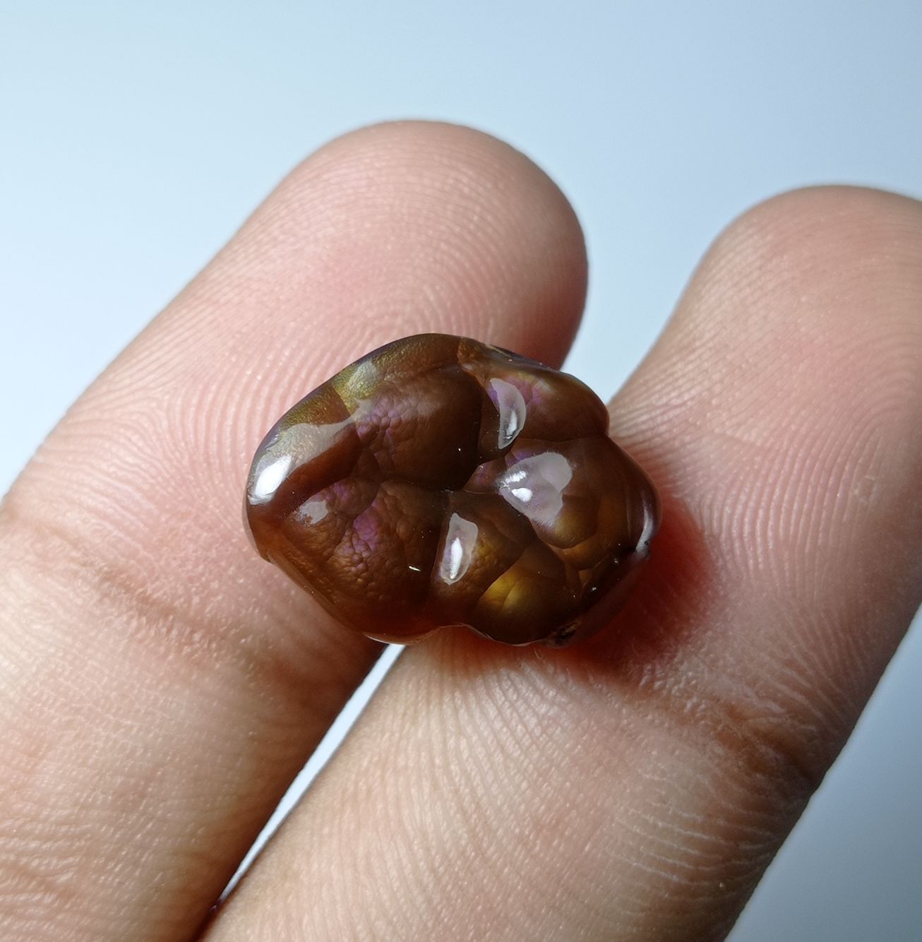 10.5ct Carved Purple Fire Agate -  Dimensions 17x13x5mm