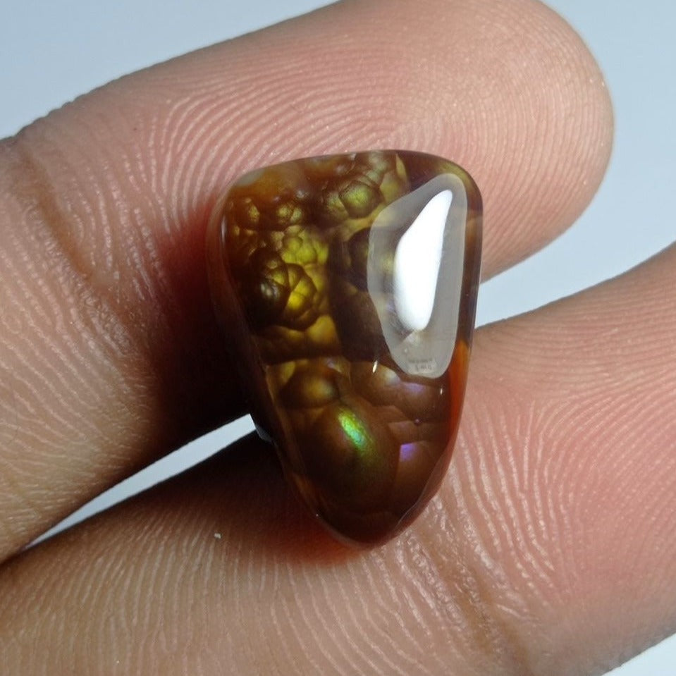 11.2ct Bubbly Fire Agate wit green purple and yellow hues - Perfect Gemstone Gift For All - Dimensions 18x13x6mm